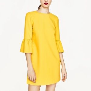 Zara | Dresses | Zara Woman Yellow Shift Dress Frill Sleeve Small | Poshmark